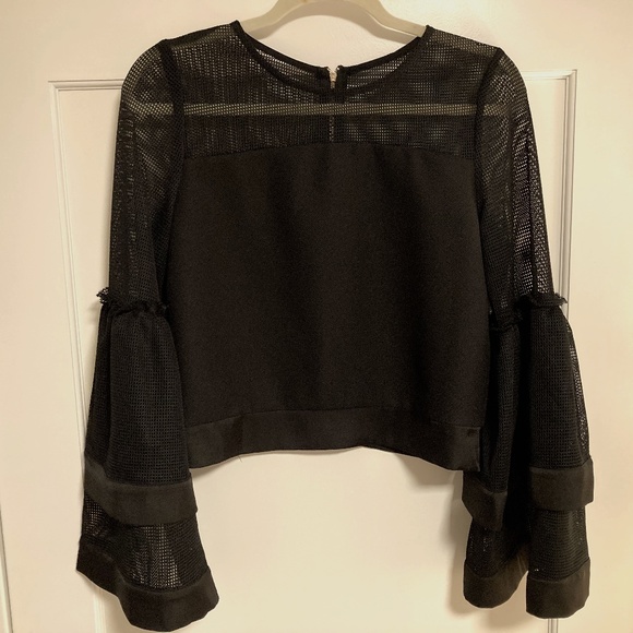 Gracia Tops - Gracia layered bell sleeve mesh black top